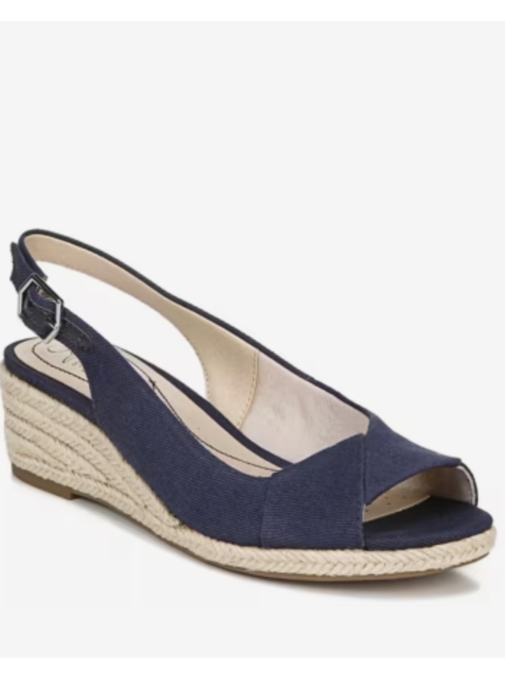Lifestride Soft System Navy Socialite Espadrille Slingback Fabric Wedges, size 8